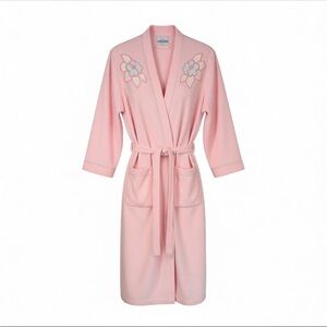 Comfort Club Elegant Pink Floral Embroidered Robe with Tie Front Belt Size L